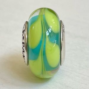 Pandora Retired Aqua / Green Swirly Swirl Murano Glass Charm